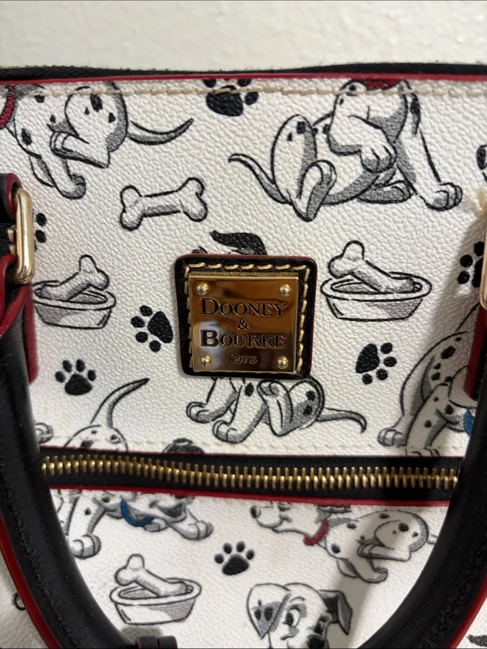 Dooney & Bourke Disney 101 Dalmatian Print Satchel with Red Trim - Picture 2 of 14
